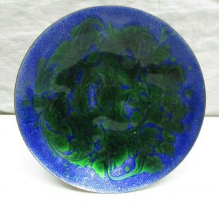 Vintage Mid Century Signed Godfrey Enamel Copper Cobalt Blue Green Plate 5 1/4