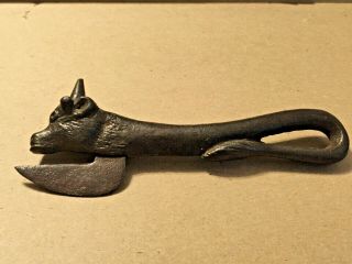 Antique Cast Iron Figural Bull Can Bottle Opener With Steel Blade Old Vintage