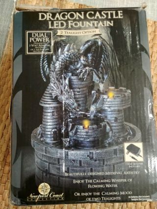 Medieval Artistry Dragon Castle Led Fountain W/ Flowing Water & Tealights Nib