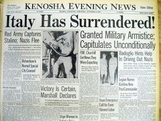 1943 Ww Ii Headline Display Newspapers Fascist Italy Surrenders To The Allies