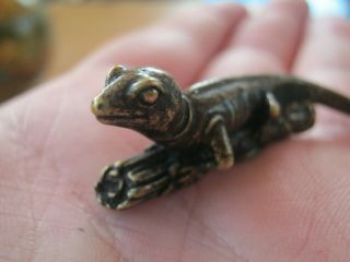 Miniature Lost Wax Cast Vienna Bronze Of A Lizard Seated Upon A Log