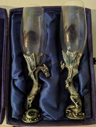 Veronses Myths & Legends Pewter Dragon Goblet Champagne Toasting Flute Glass