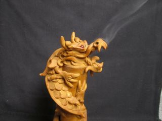 Smoking Dragon On Bamboo Pole Incense Holder Burner Hand Crafted
