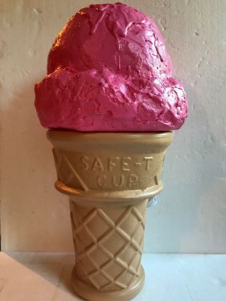 Blow Mold Ice Cream Cone Huge Advertising Lighted Strawberry 24”