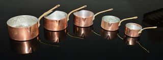 Set Of 5 Antique Metal Copper Pot Measuring Cups Pots With Pouring Spouts