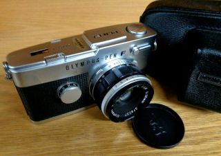 Vtg Olympus - Pen F (pen - Ft) Film Camera W/ F.  Zuiko Auto S 1:1.  8 F=38mm Lens,  Case