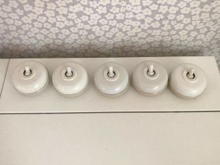 Vintage 1950s Lundberg White Bakelite Vitreous Ceramic Light Switch Toggle Dolly