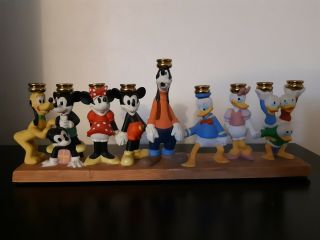 Vintage Disney Menorah Candle Holder Hannakuh Mickey Mouse Minnie Goofy Ceramic