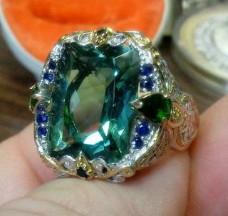 Michael Valitutti Large Palladium Sterling Silver Emerald Green Amethyst Ring