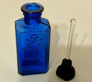 Cobalt Blue Poison Bottle Poison/tinct/iodine Tool Top Lid And Dropper