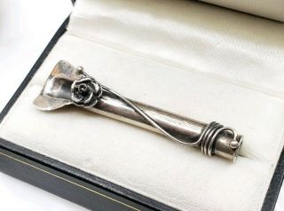 Fine Antique Art Nouveau Sterling Silver Tussie Mussie Posy Holder Brooch Pin