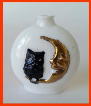 Vintage German Halloween Series Owl In Moon Blown Glass Perfume Bottle 1920 - 1930