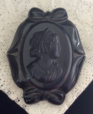 Late Victorian Large Bakelite Cameo Mourning Brooch - And Wonderful -