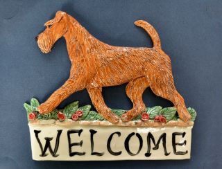 Irish Terrier.  Handsculpted Ceramic Welcome Sign.  Ooak.  Look
