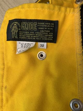 Globe Fire Firefighter Fireman Turnout Coat Jacket Size 32 Yellow W/ Metal Hooks 3
