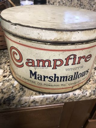 Vintage Campfire Marshmallows Tin 5 Lbs.  10” Round