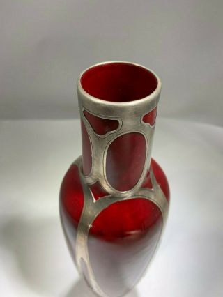 Art Deco Early Vintage Royal Doulton Flambe Red Sterling Silver Overlay Vase 2