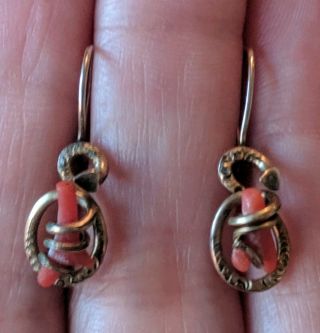 Antique Victorian Gold Filled Coral Earrings