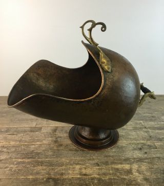 Large Antique 19th Century Copper & Brass Fireside Wood Coal Skuttle.