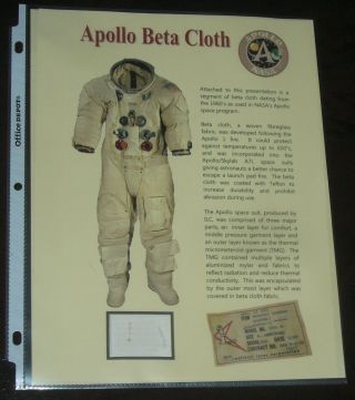 Rare Nasa 1960 Era Apollo Spacesuit Beta Cloth Presentation Piece Ilc Industries