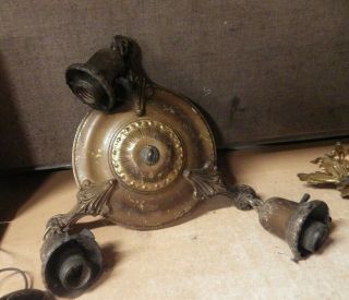 Antique Ornate Embossed 3 Arm Brass Electric Light Chandelier
