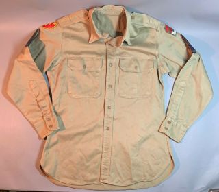 Vintage Wwii Military Uniform U.  S.  Army Long Sleeve Khaki Cotton Shirt Patches