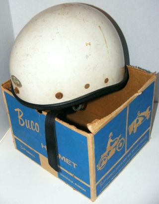 Vtg Sz 6.  5 - 8 1960s Buco Traveler Half Helmet/straps/box Motorcycle/skiing/racing