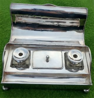 Silver Plated Double Inkwell / Inkstand - The Lid Dated 1912