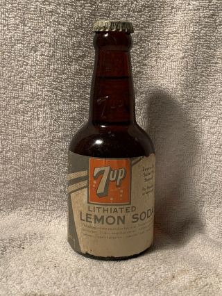 Full 7oz 7up Amber Paper Label And Embossed Soda Bottle Knoxville,  Tn