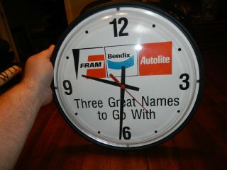 Vtg Fram Bendix Autolite Three Great Names To Go With Auto Mechanics Shop Clock