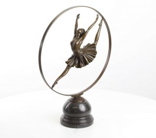 Art Deco Bronze Statue Signed Ring Hoop Dancer Signed Figure Hot Cast Sculpture