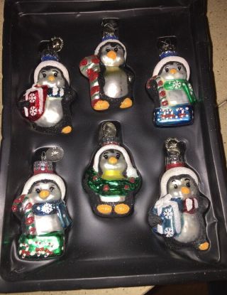 Christopher Radko Hand Crafted Penguin Christmas Ornaments Set Of 6