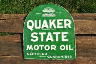 Quaker State Motor Oil Embossed Tin Metal Sign - Gasoline - Retro - Tombstone