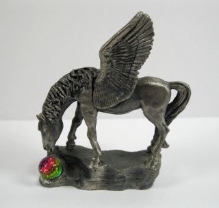 Pewter Pegasus Figurine With Rainbow Crystal Signed By Roger Gibbon Horse Metal