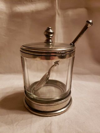 Vintage Peltro Pewter Glass Sugar Bowl Jam Jar Arte Italica Match Pewter Style