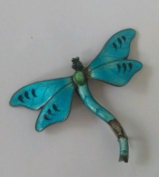 Antique 1920s J Atkins & Sons Sterling Silver Guilloche Dragonfly Brooch 1100