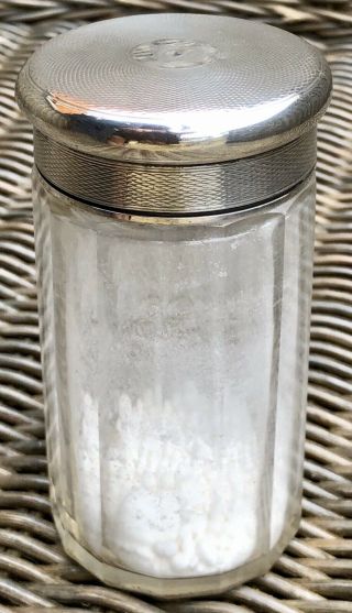 Antique Asprey & Co Silver Top Talcum Powder Shaker.  Family Crest.  London 1922. 2