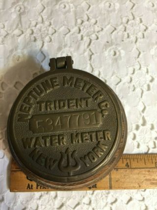 Vintage Brass Neptune Water Meter Co.  Paperweight - Trident - York