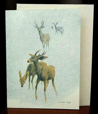 Vintage Mcm Christmas Card,  Deer From The Lithograph By Conrad Buff,  5687