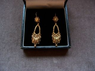 Antique Victorian Etruscan Pinchbeck Drop Earrings