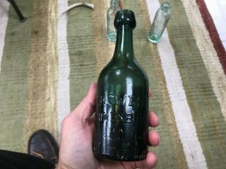 Dark Green Iron Pontil J.  R.  Owens Parkesburg,  Pa Squat Soda Bottle