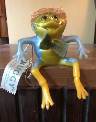Vintage 1966 Russ Berrie Fruggy Frog - Oily Jiggler With Hat And Hang String