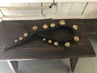 Vintage Mbs Brass Horse Sleigh Bells 13 Graduated Bells 55” Leather Great Sound
