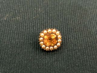 Tiny Georgian Rose Gold Foil Back Black Dot Faux Citrine & Seed Pearl Lace Pin