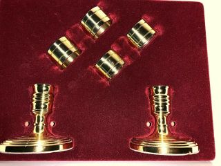 Baldwin Polished Brass Hostess Set 4 Napkin Rings,  2 Candle Holders/Candlesticks 2