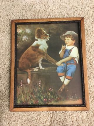 R Atkinson Fox,  Deforest Vintage Print Boy In Overalls With Lassie Dog