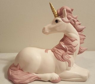 Hand Painted Ceramic Unicorn Laying Pink 9 " X 8 " X 4 "
