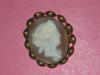 Antique Victorian Carved Shell Cameo Gold Filled Frame Lovely Hair