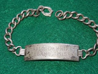 Wwii Us Army Sterling Id Bracelet Engraved Gerald Dewhirst Leland,  Mississippi