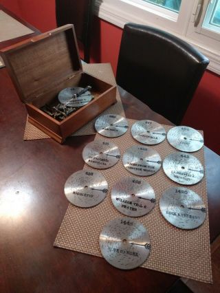Vintage Thorens Swiss Music Box With 11 Metal Discs /